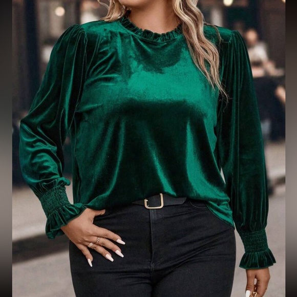 Luxe flounce sleeve velvet top - Picture 4 of 7